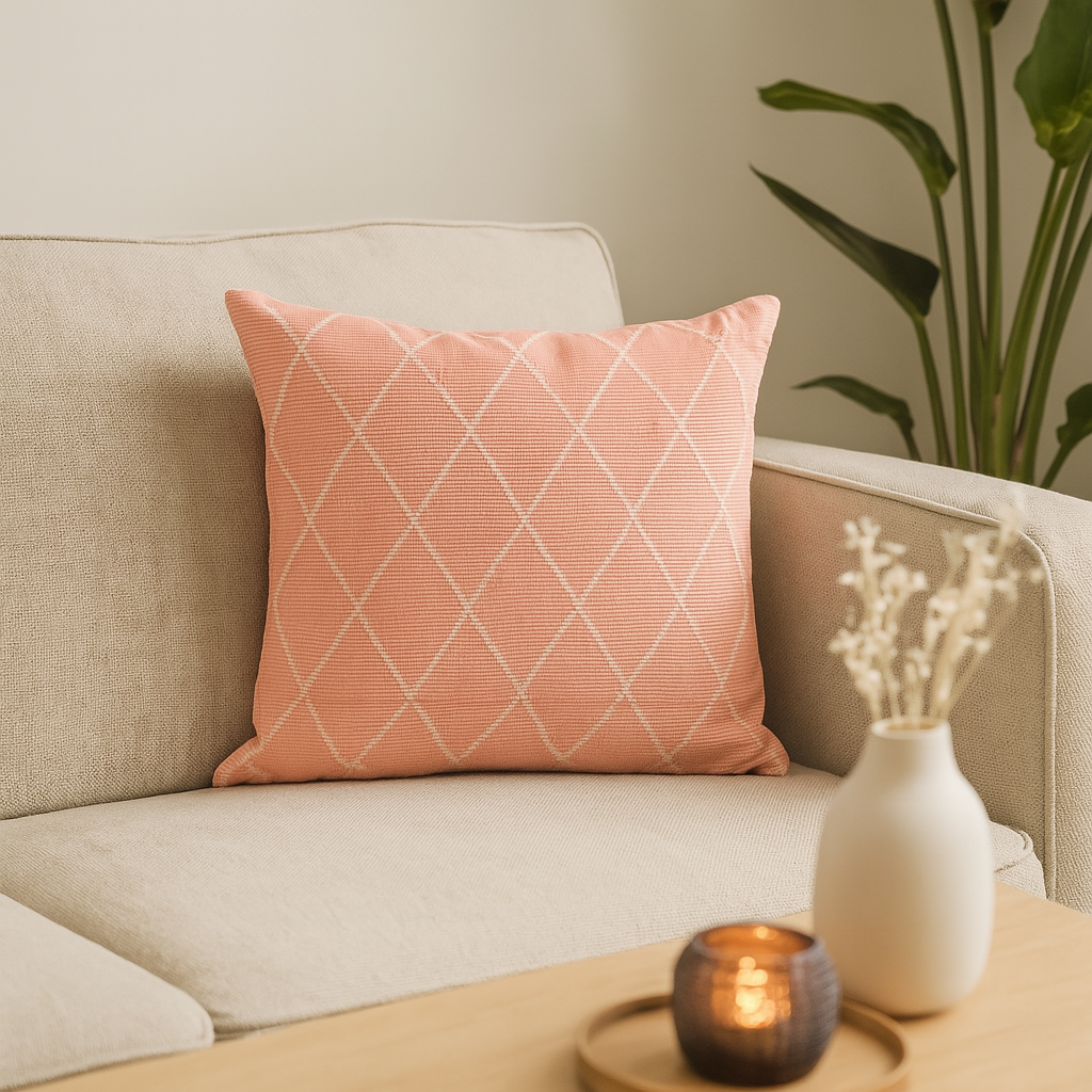 Pyntepute 45x45 cm rosa – dekorpute med rutemønster