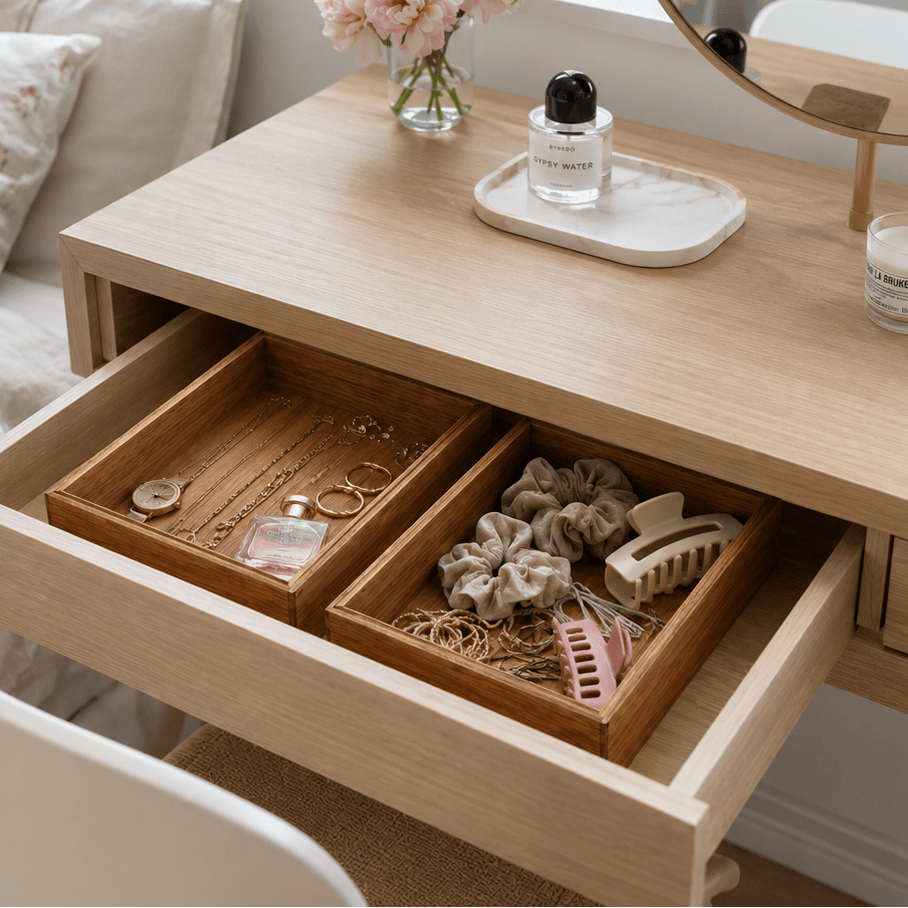 Stabelbar organiseringsbrett i tre/akasie 23,5 x 15 x 5 cm - Lindas Dekor Oppbevaringshylle
