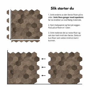 10-pk Hexagon brun betong selvklebende veggfliser - Lindas Dekor Veggfliser