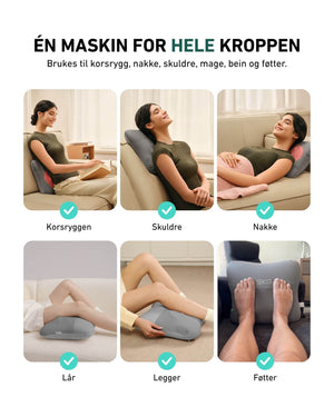 SKG massasjepute brukt til korsrygg, nakke, skuldre, lår, legger og føtter – allsidig massasje for hele kroppen