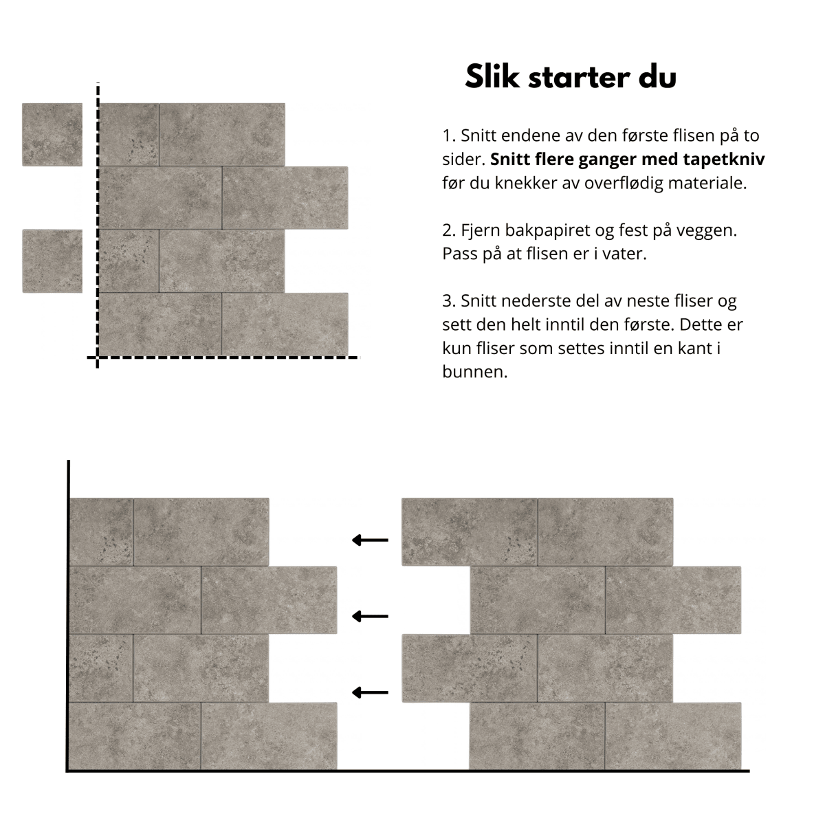 10-pk Subway greige selvklebende veggfliser - Lindas Dekor Veggfliser