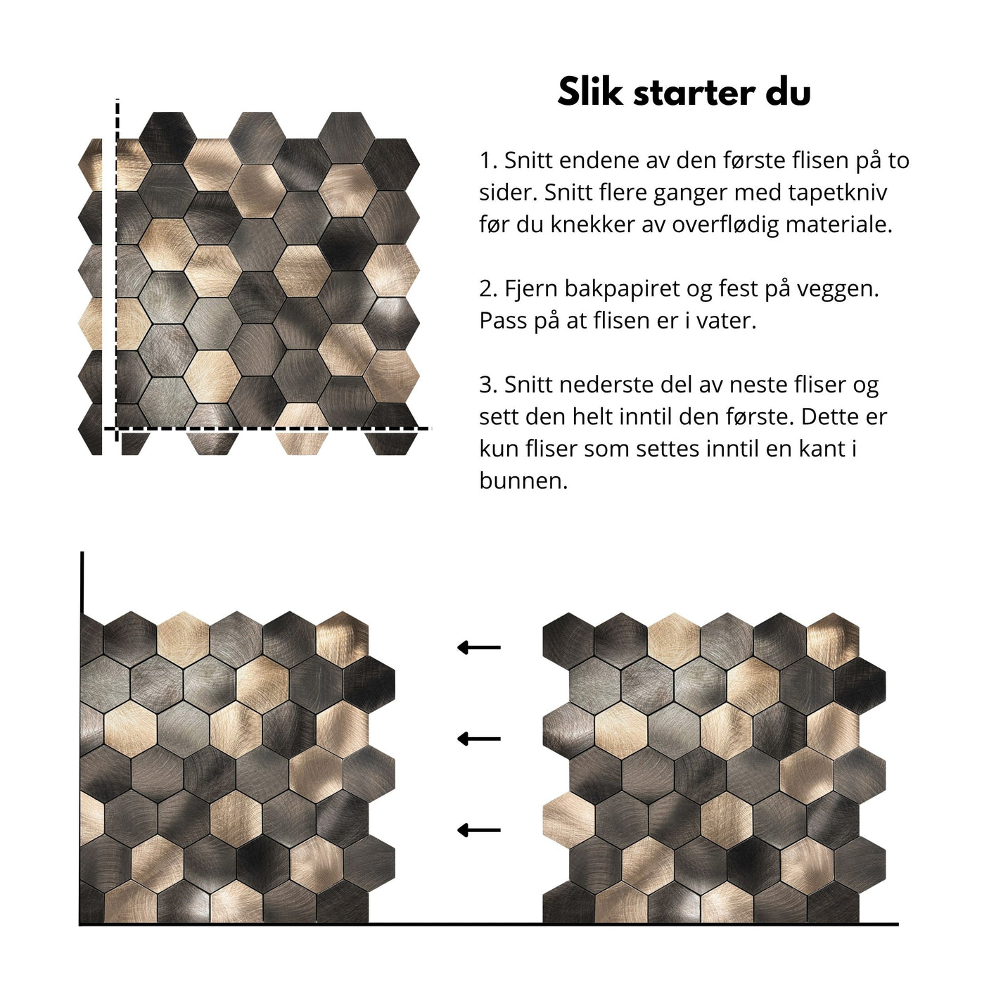 Latte hexagon selvklebende veggfliser