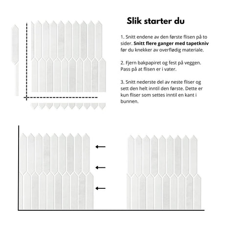Monteringsillustrasjon for Hedda grå selvklebende veggfliser