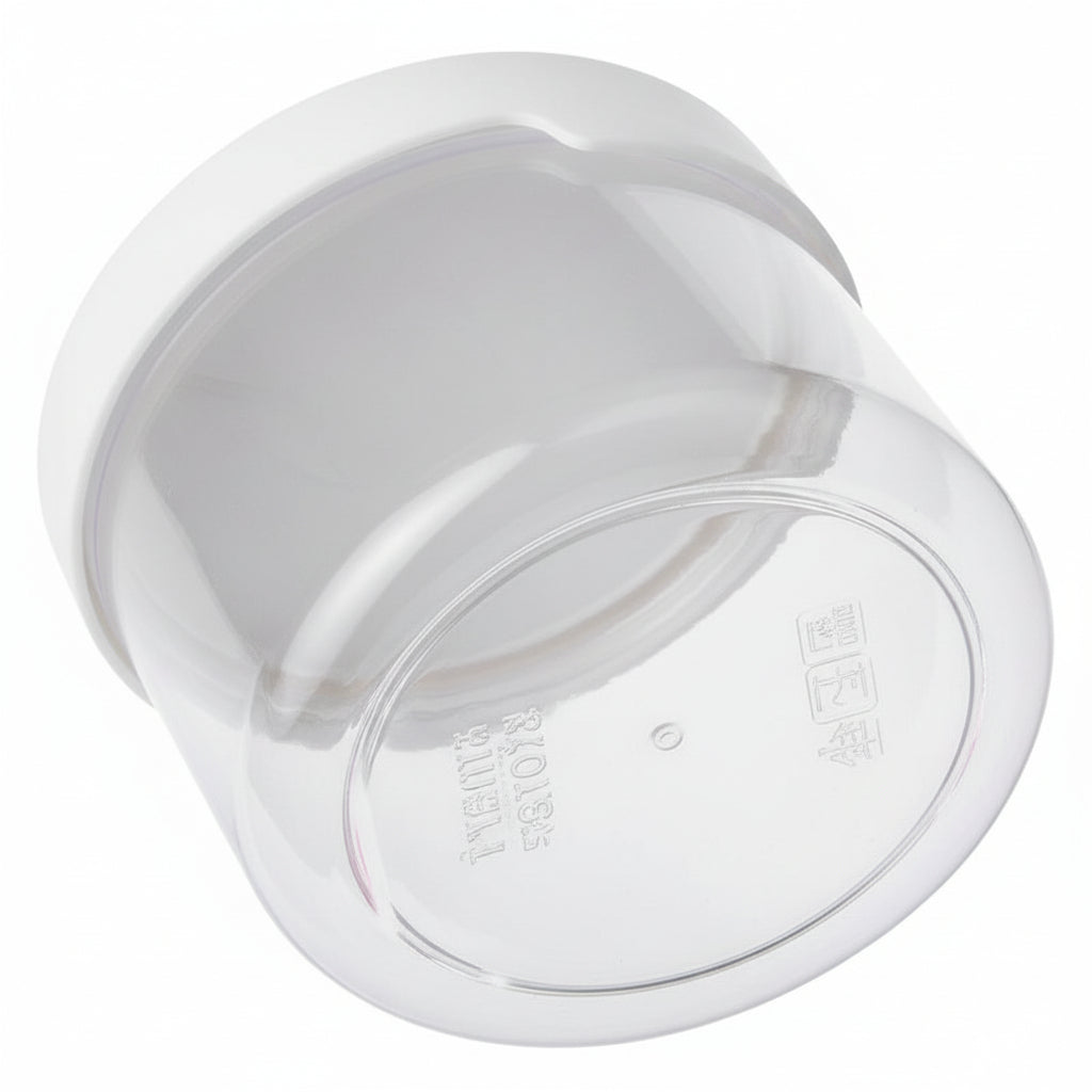 Transparent oppbevaringsboks til tørrmat med hvitt skrulokk