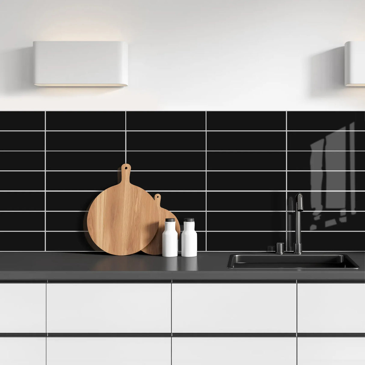 Vareprøve: Hailey sort selvklebende veggfliser