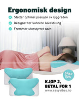 Ergonomisk design på puten som støtter optimal posisjon av ryggraden