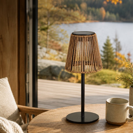 Oppladbar lampe med solpanel brun/sort
