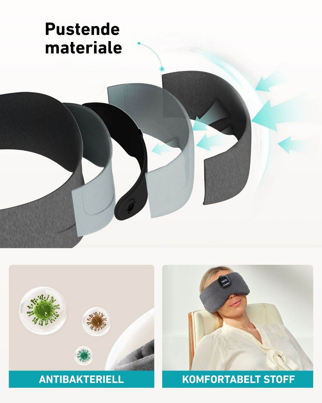 SKG Restore Pro sovemaske med pustende, antibakterielt og komfortabelt stoff for optimal hygiene og komfort
