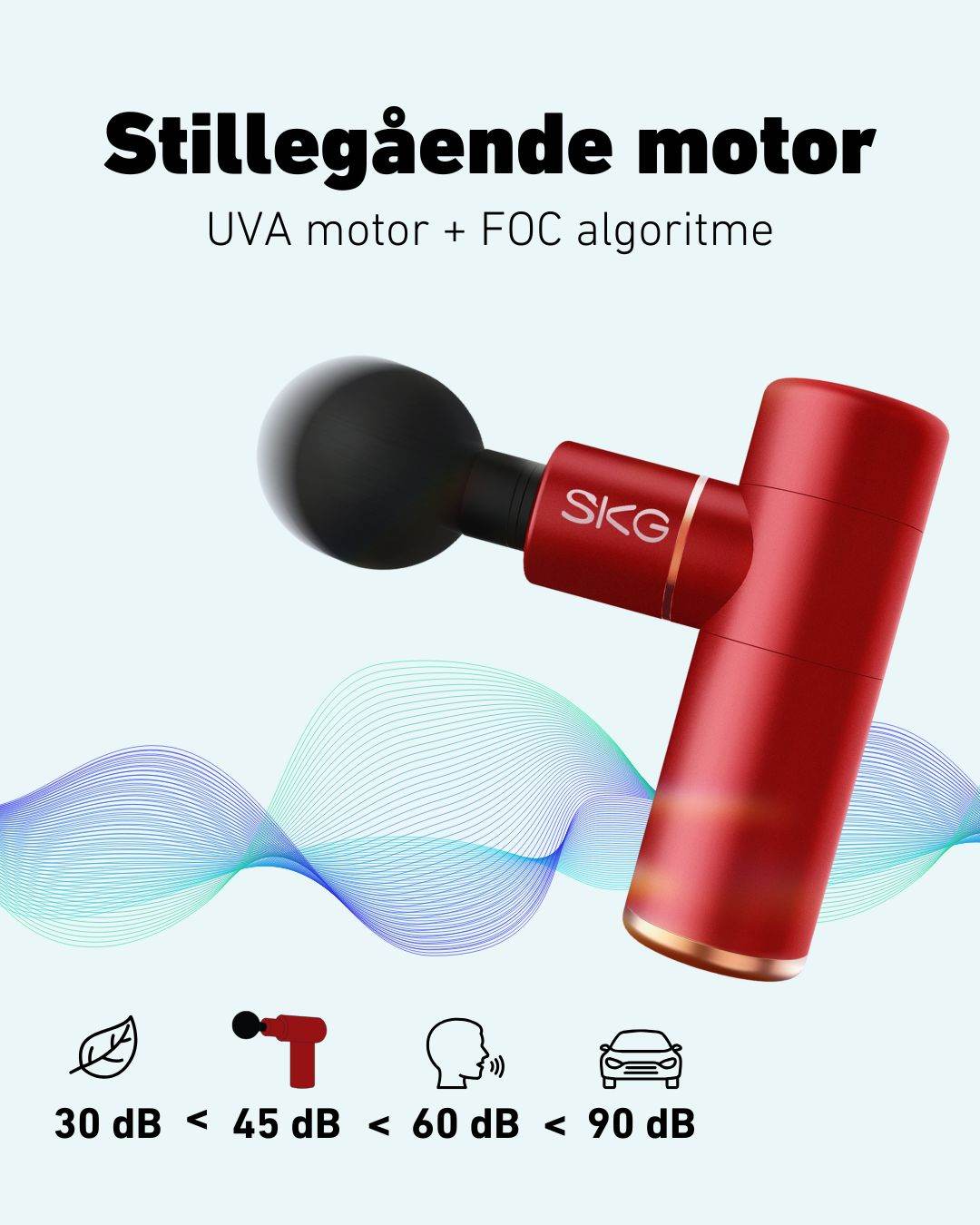 Stillegående massasjepistol under 44 dB med avansert UAV motor og FOC algoritme