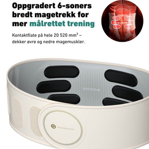 Treningsbelte GS300 med elektroder og justerbare moduser, designet for mageaktivering og avslapping.