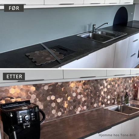 Kundebilde Tone-Brit erfaring med selvklebende fliser fra Lindas Dekor