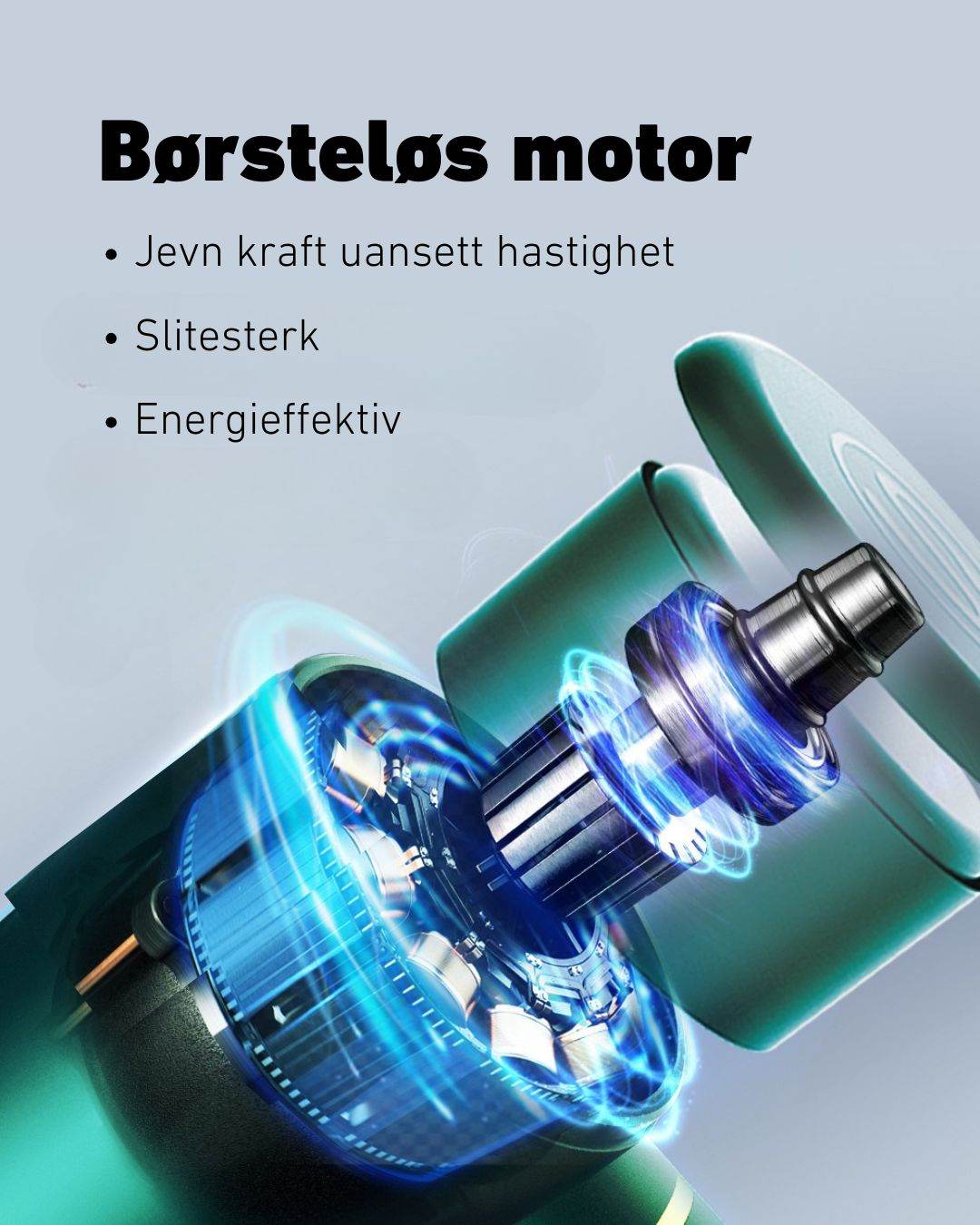 Børsteløs motor for jevn kraft, høy slitestyrke og energieffektiv massasje