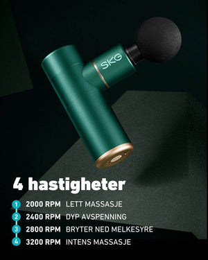 Massasjepistol med 4 hastighetsnivåer fra 1200 til 3200 rpm