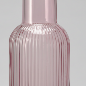 Rosa glassflaske 28cm høy - dekorativ flaske med korklokk