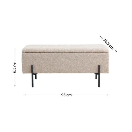 Watford benk med oppbevaring bouclé beige 95 cm - Lindas Dekor