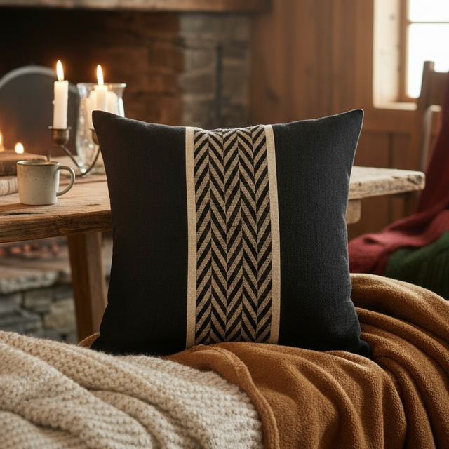 Linpute med dekorstripe i sort og gull