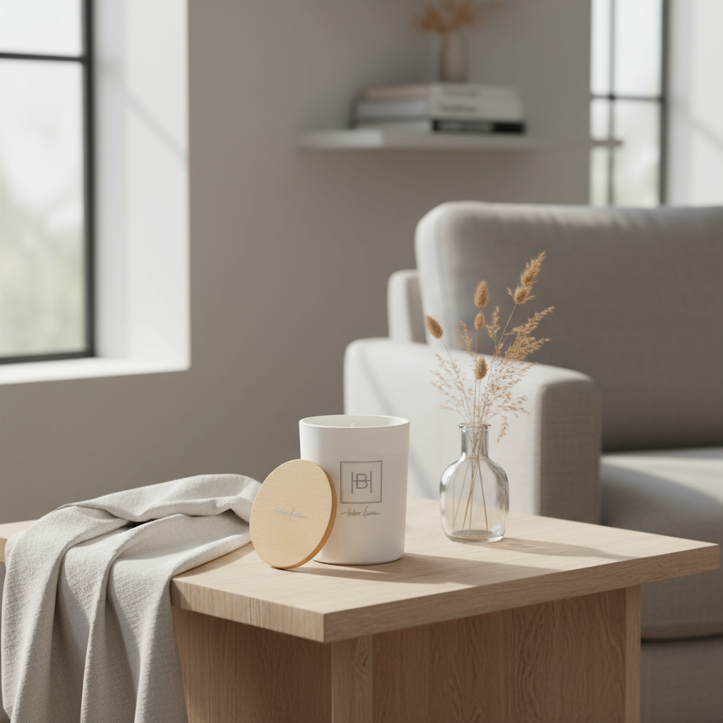 Hvitt duftlys i glass med trelokk – Halvor Bakke White Lime Blossom