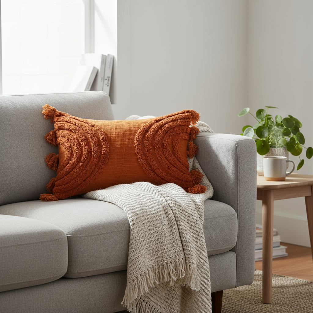 Putetrekk 35 × 55 cm i rustfarget tekstil. hytta. 