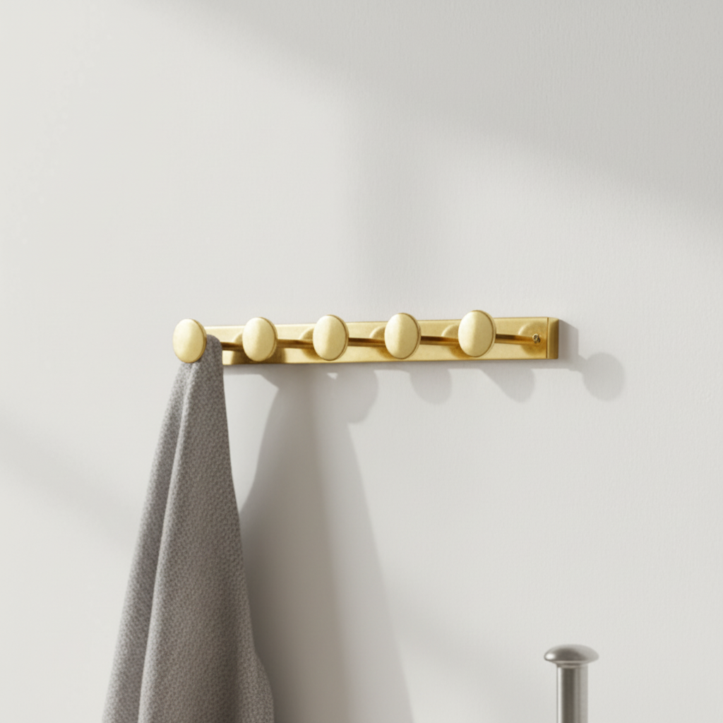 metall knaggrekke med fem knagger gullfinish