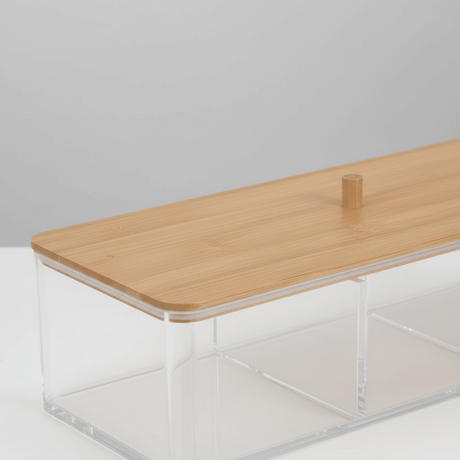 Oppbevaringsboks med bambuslokk 23 x 9,5 x 6,5 cm - Lindas Dekor