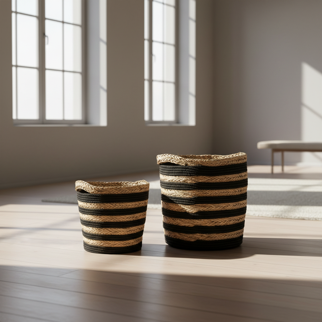 2-pk oppbevaringskurver stripet Sort/Natur