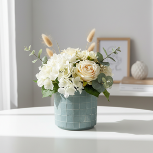 Blomsterpotte keramikk lyseblå finish, liten potte 12,5x11,5 cm