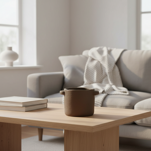 Liten sementpotte mørk brun, Gustave 18x14,5 cm industriell stil for innendørs bruk