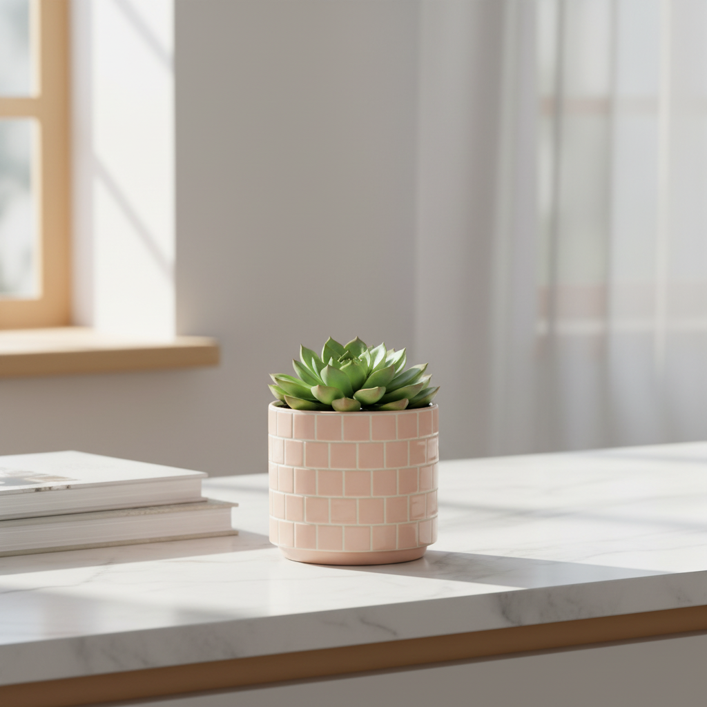 Detaljbilde av rosa keramikkpotte med elegant glansfinish, 12x12 cm