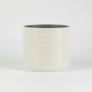 Blomsterpotte firkantet hvit keramikk, 17 cm large potte med glansfinish for innendørs planter