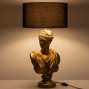 Bordlampe Lady Bust gullfarget resin, 72 cm skulpturlampe med kvinnebyste