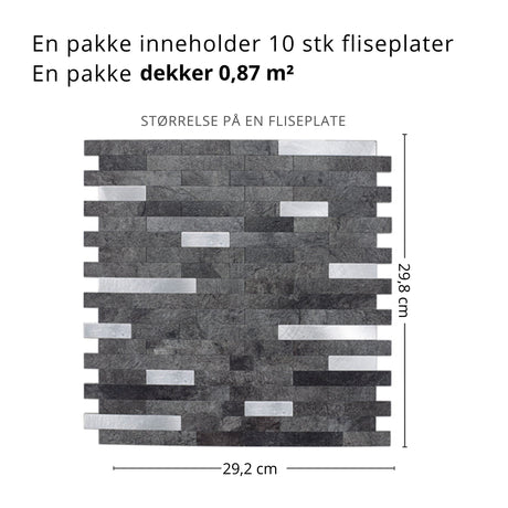Detaljbilde av Stein mørk grå veggfliser med steinstruktur og aluminiumsinnslag"

