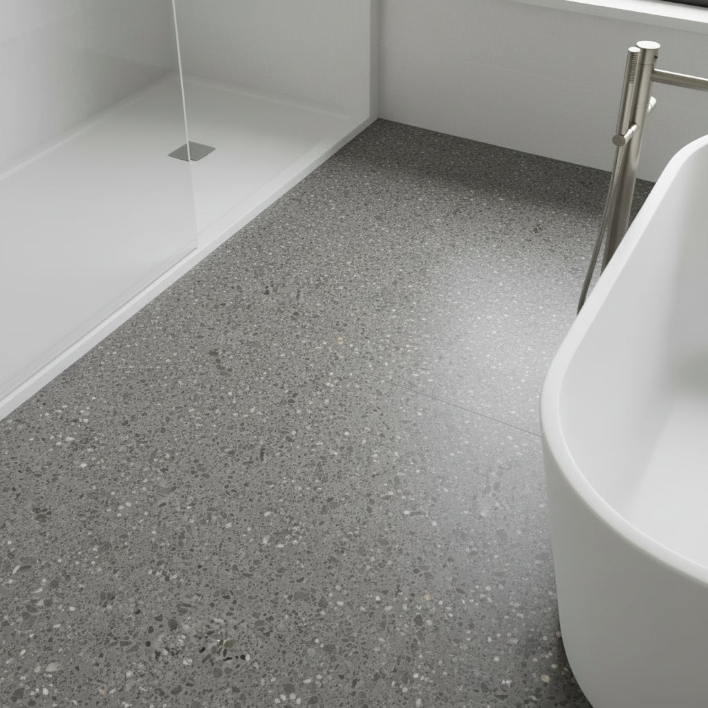 Lisboa mørkegrå selvklebende veggfliser - moderne steinimitasjon med varm grå farge og naturlig tekstur