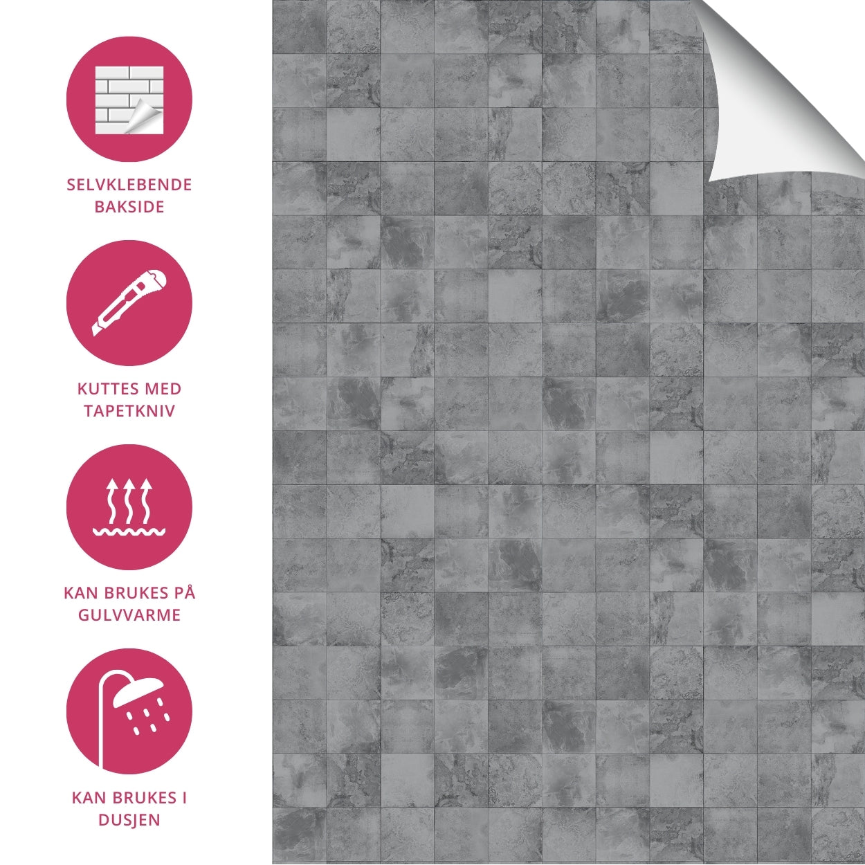 Bodø grå selvklebende fliser
