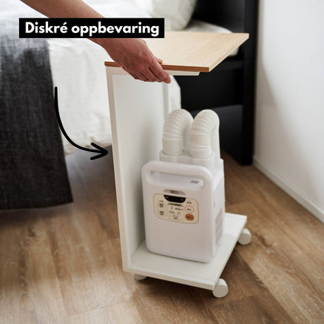 Sidebord med treplate og hjul hvit 55 x 31 cm - Lindas Dekor