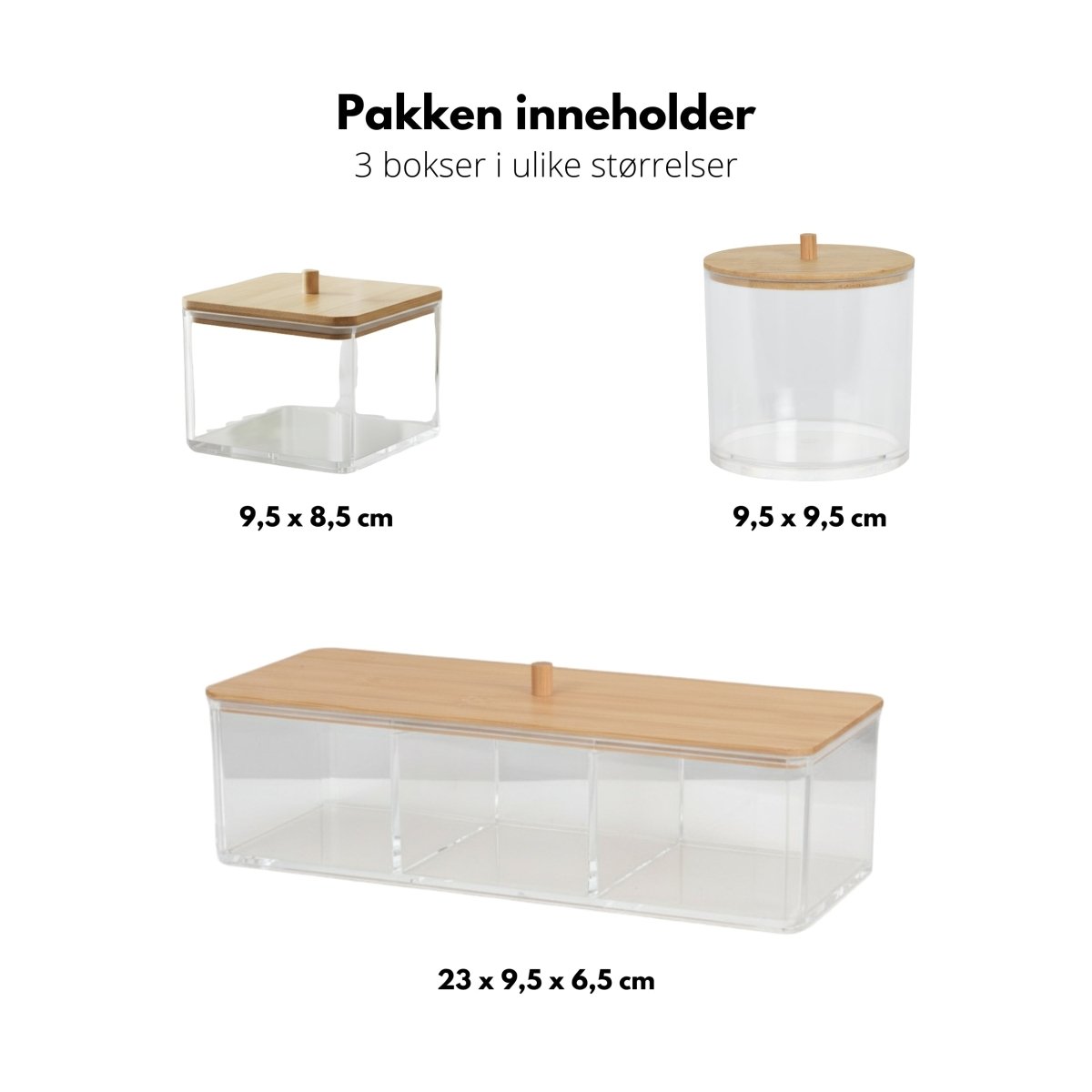 3 - pk oppbevaringsboks med bambuslokk - Lindas Dekor