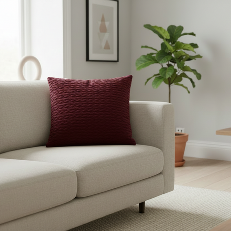 Putetrekk flettet aubergine 45x45cm - strukturert sofapute til stue
