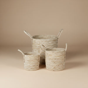 Rundflettede kurver i naturlig maiblad - sett med 3 størrelser til oppbevaring