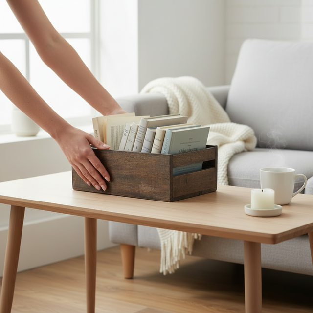 Kurv i mangotre sort brunsort 31x25x11 cm - håndlaget oppbevaringskurv med naturlig tekstur