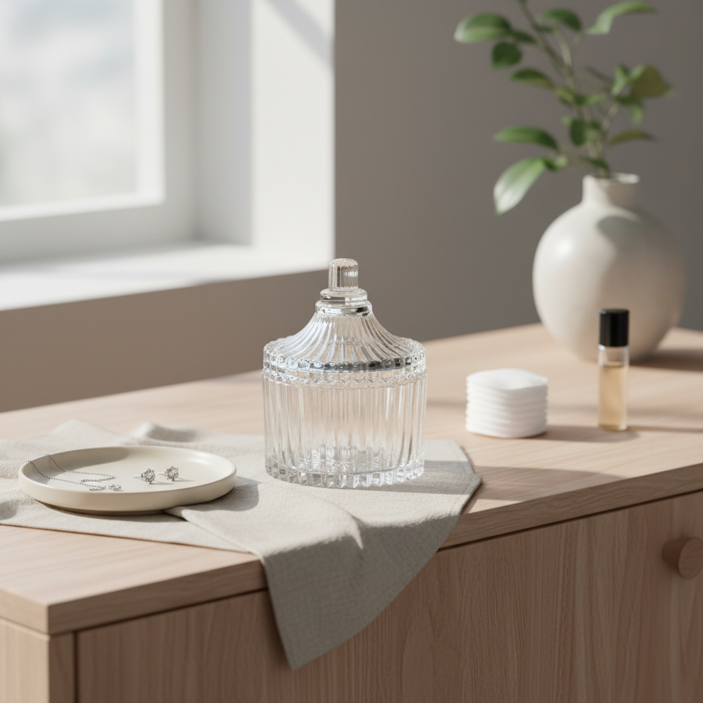 Glasskrukke stripet med lokk 80ml - elegant oppbevaring til kjøkkenet