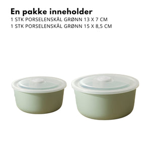 2 - pk Porselenskål med lokk og ventil grønn - Lindas Dekor