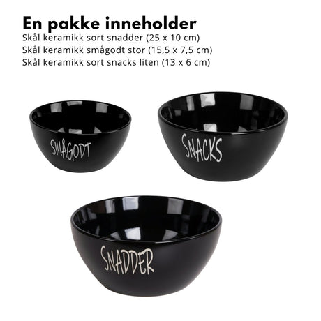3 - pk Skålsett keramikk sort til godis - Lindas Dekor