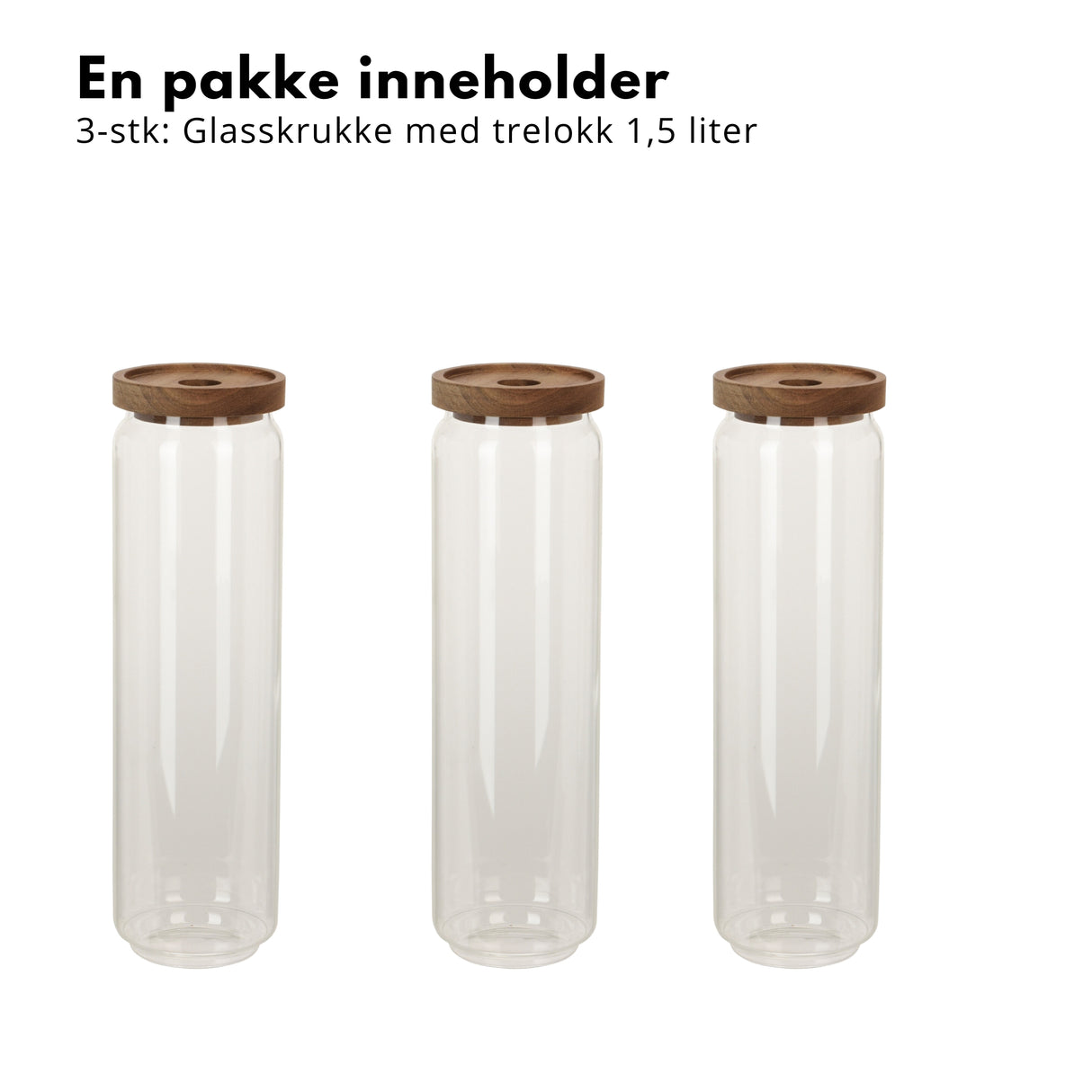3-pk glasskrukke akasie 1,5 liter