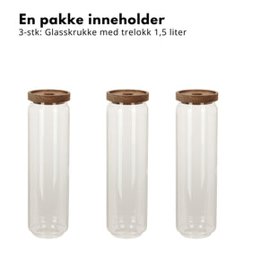 3-pk glasskrukke akasie 1,5 liter