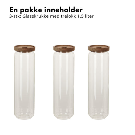 3-pk glasskrukke akasie 1,5 liter