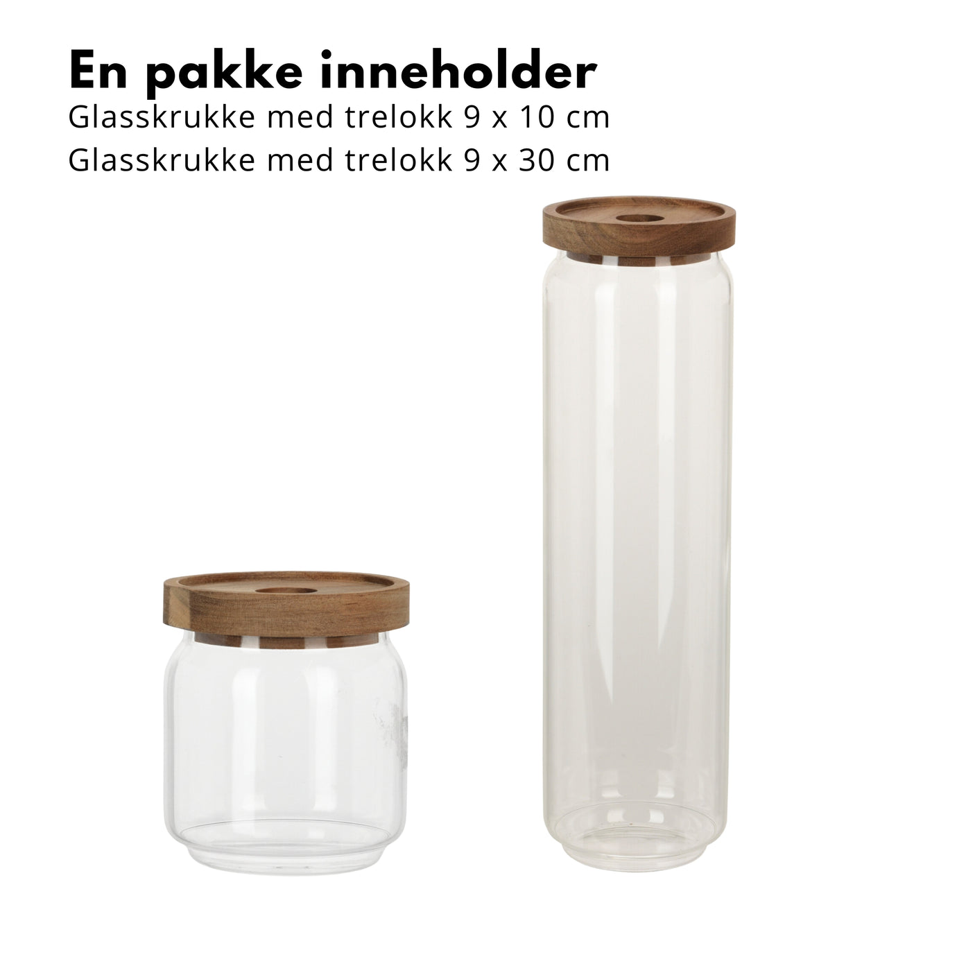 "Oppbevaringskrukker glass med akasietre lokk - perfekt til kaffe, te og tørrvarer"

