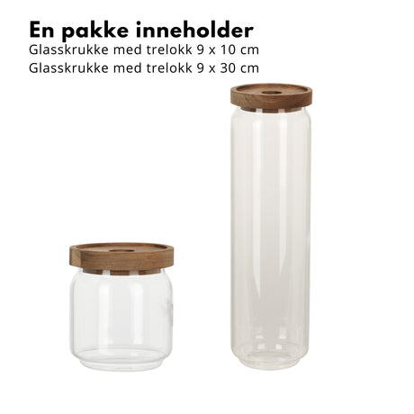 "Oppbevaringskrukker glass med akasietre lokk - perfekt til kaffe, te og tørrvarer"
