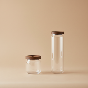 Glasskrukker trelokk 2-pack 0,4 l 1,5 l akasietre kjøkken oppbevaring krydder