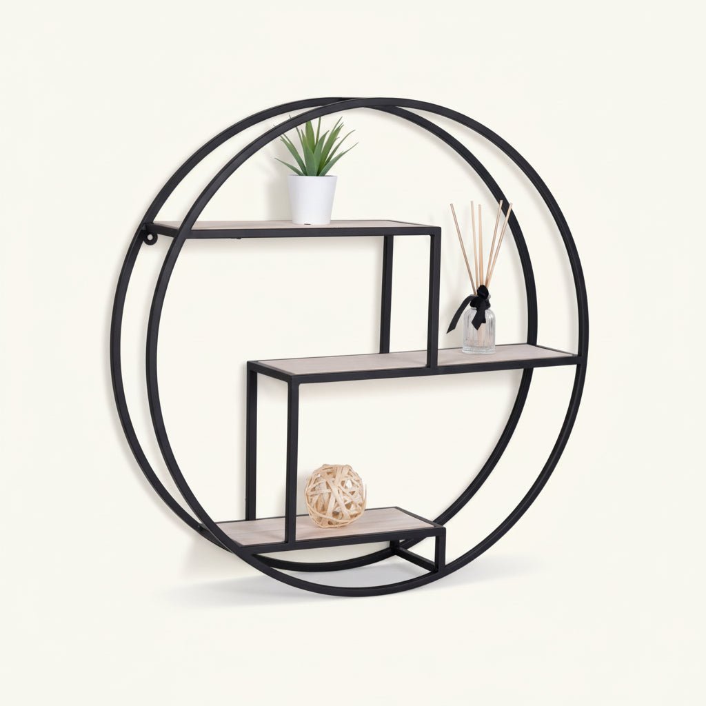 Rotterdam vegghylle trehyller sort ramme 62 x 14 cm - Lindas Dekor