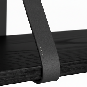 Sort hylle Forno med to sorte skinnstropper og hylleplate, produktbilde isolert på hvit bakgrunn