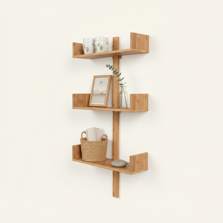Bambus vegghylle med åpne hyller